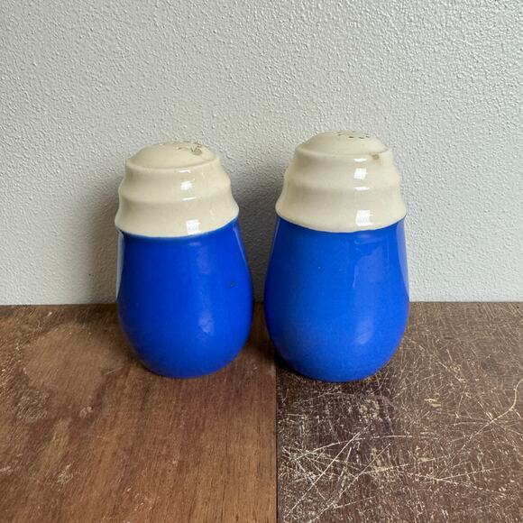 Heavy Stoneware‎ Large blue & white Salt and Pepper Shakers VINTAGE - Picture 5 of 9